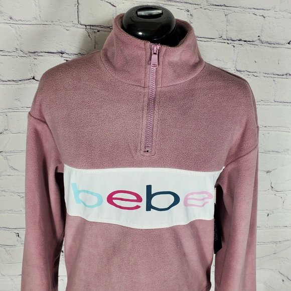 bebe Sweatshirt Womens Small Elderberry Polar Fleece 1/4 Zip Pullover Spell Out - Picture 2 of 7